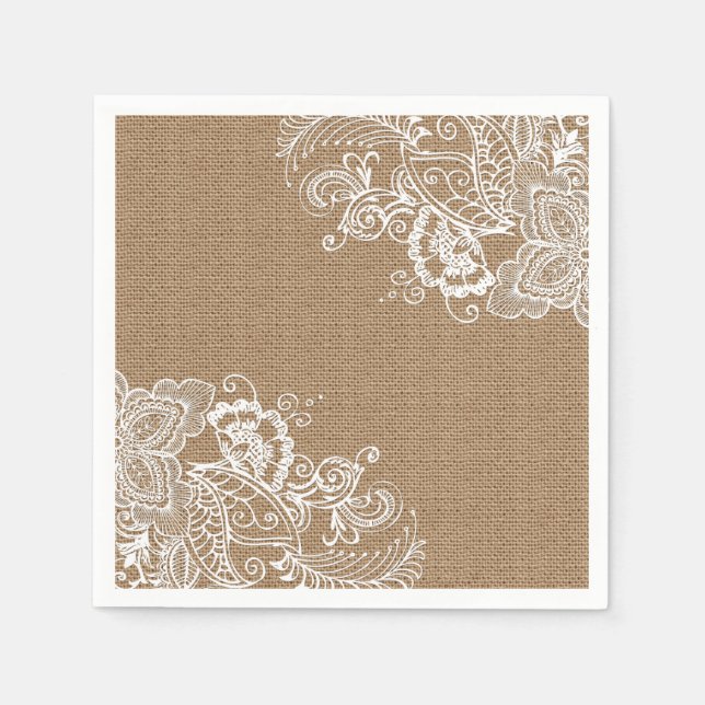 Burlap and Lace Shabby Chic Paper Napkin Serviette (Vorderseite)
