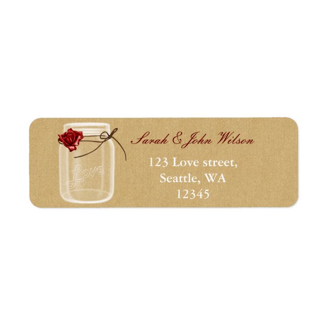 Burlap and Red Rose Mason Jar Returdress Label (Vorne)
