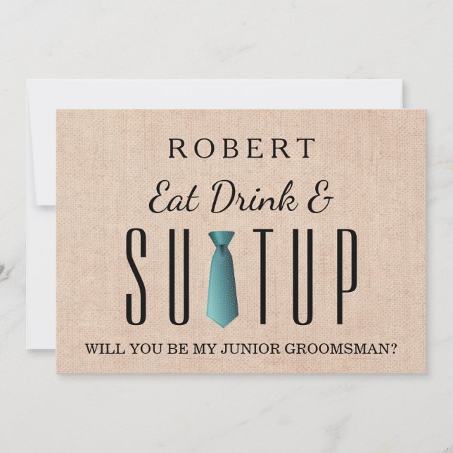 Burlap-Anzug-up Werden Sie mein Trauzeuge Einladung (Vorderseite)