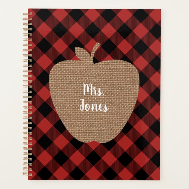 Burlap Apple Buffalo Kariert Teacher Planner Planer (Vorderseite)