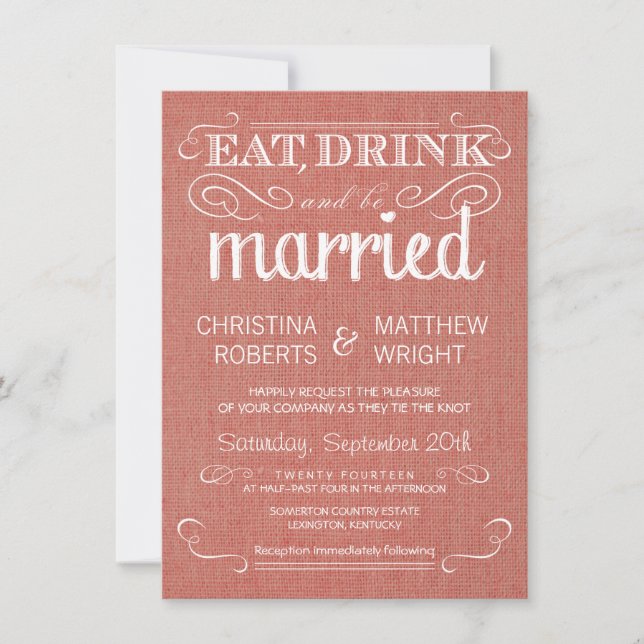 Burlap Apricot Rustic Hochzeit Einladungen (Vorderseite)