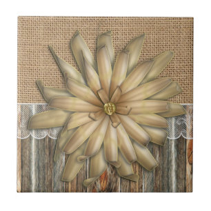 Burlap Barnwood Lace und Tan Blume Fliese