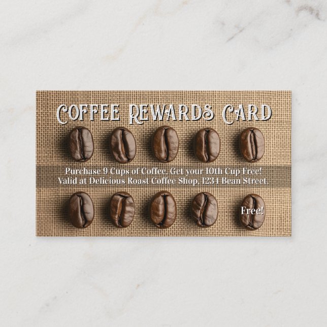 Burlap Bean Coffee Shop Rewards Loyalty Punch Card Visitenkarte (Vorderseite)