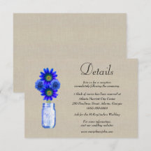 Burlap Blue Floral Mason Jar Wedding Details