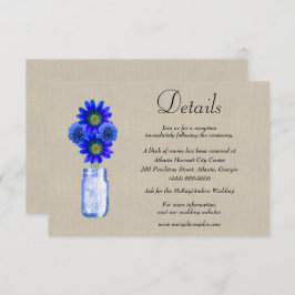Burlap Blue Floral Mason Jar Wedding Details Begleitkarte