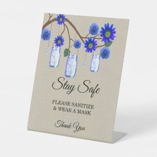 Burlap Blue Floral Mason Jar Wedding Safety Sockelschild