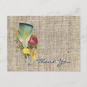 burlap boho feather Wildblume bohemian danke Postkarte