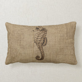 Burlap Bronze Seahorse Illustration Sealife Design Lendenkissen