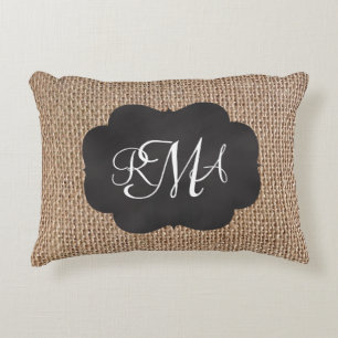 Burlap Chalkboard Look Triple Mit Monogramm Script Zierkissen