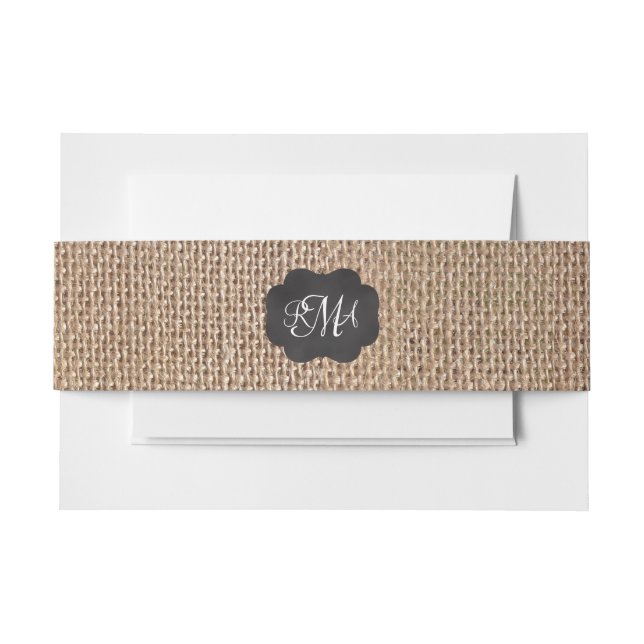 Burlap Chalkboard Look Triple Mit Monogramm Skript Einladungsbanderole (Vorderseite Beispiel)