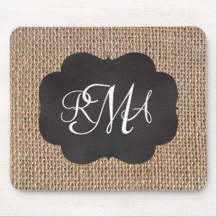 Burlap Chalkboard Look Triple Mit Monogramm Skript Mousepad