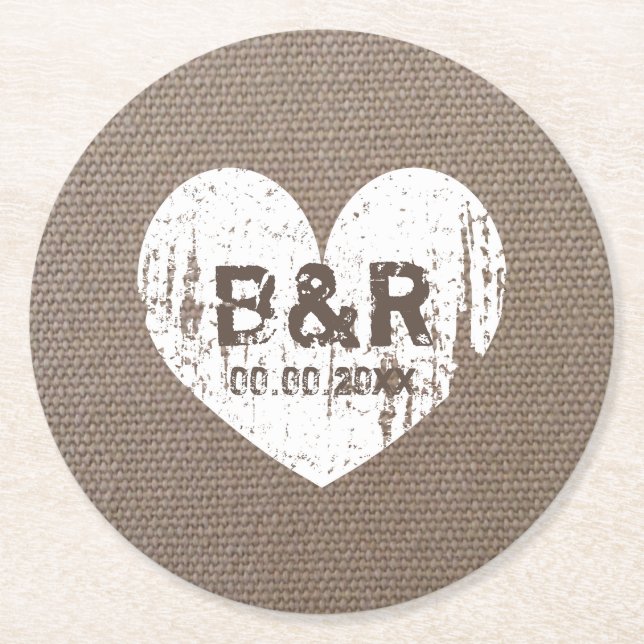 Burlap Country chic Monogramm Untersetzer für Hoch (Vorderseite)