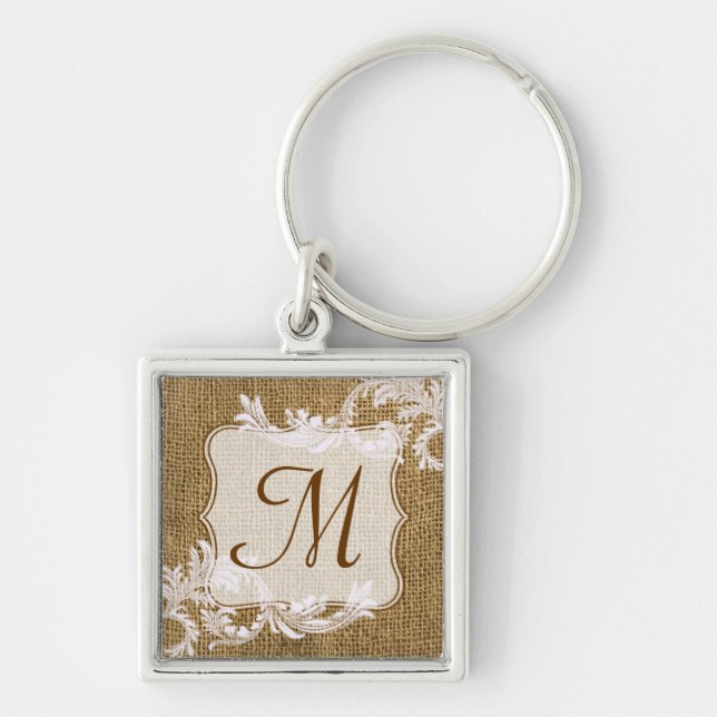 Burlap Country Lace Applique Rustic Fabr Schlüssel Schlüsselanhänger (Vorne)