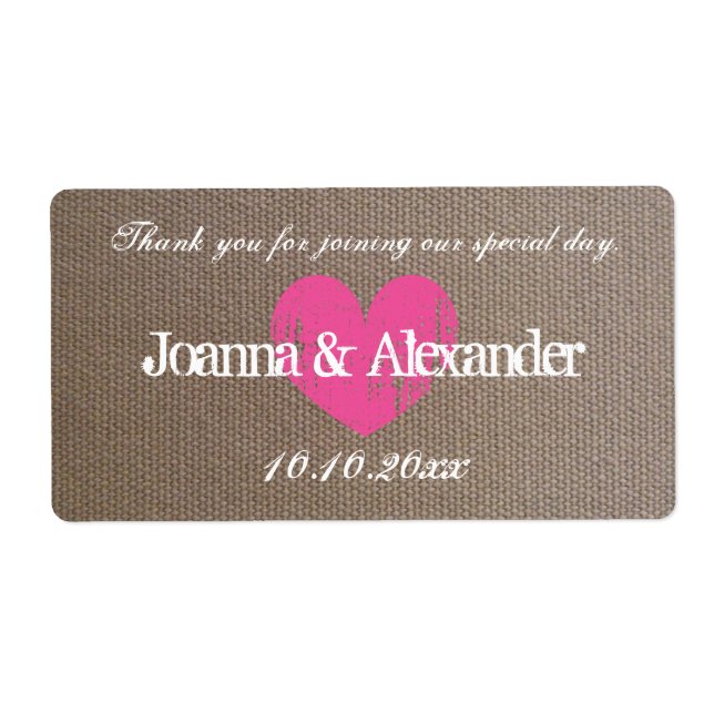 Burlap Country schicke Hochzeitswasser Flaschen Et (Vorne)