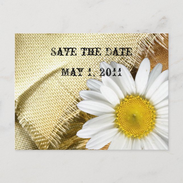 Burlap Daisy Save the Date Ankündigungspostkarte (Vorderseite)