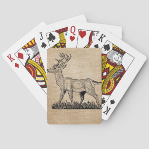 Burlap Deer Buck Horns Rustikaler Hintergrund Spielkarten