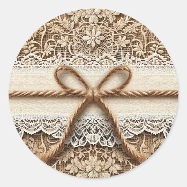 Burlap & Floral Vintage Spitzen Rustikale Tweinhoc Runder Aufkleber (Vorderseite)