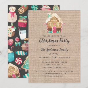 Burlap Gingerbrot House Weihnachtskarte Party Card Einladung