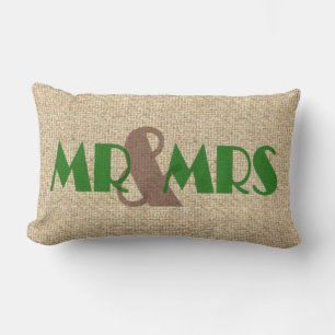 Burlap green mr mrs Hochzeit dekoratives Kissen