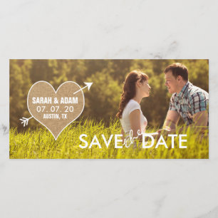 Burlap Heart   Rustikale Save the Date-Fotokarte Date