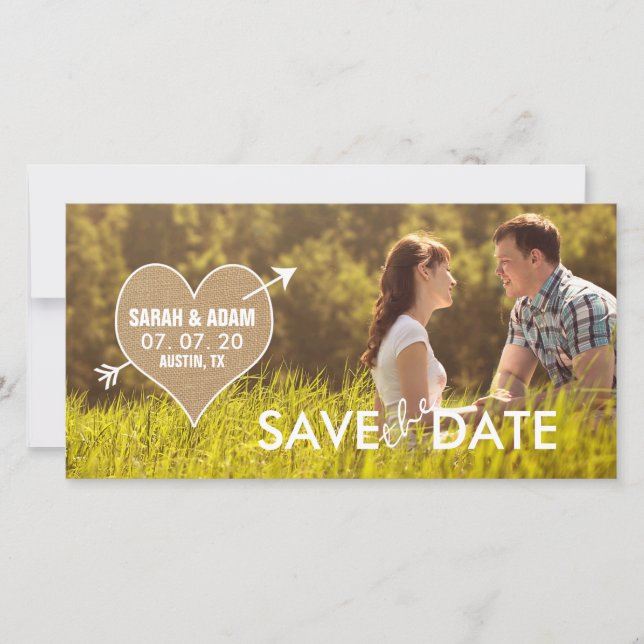 Burlap Heart | Rustikale Save the Date-Fotokarte Save The Date (Vorderseite)