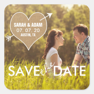 Burlap Heart Rustikaler Save the Date Aufkleber