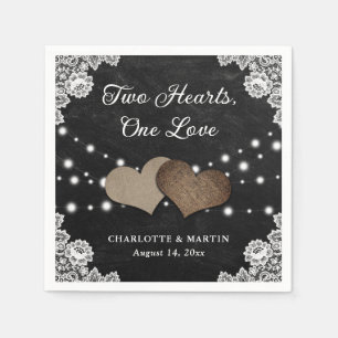Burlap Hearts Lace Rustic Black Chalkboard Hochzei Serviette