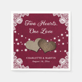 Burlap Hearts Lace Rustic Burgundy Wedding Napkins Serviette