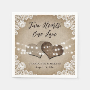 Burlap Hearts Lace Rustic Country Vintage Hochzeit Serviette