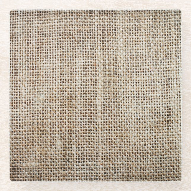 Burlap Hessian Hintergrundtextur Glasuntersetzer (Vorderseite)
