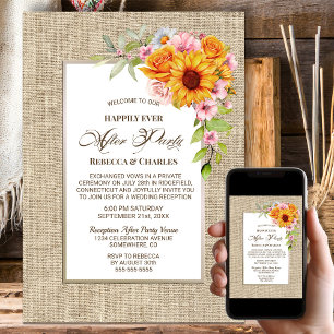 Burlap Hochzeit nach dem Party Sonnenblume Blume Einladung