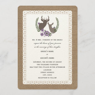 Burlap + Hochzeitsschuh + Doe Deer - Lila Einladung