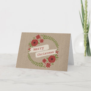 Burlap Inspired Floral Wreath Christmas Feiertagskarte