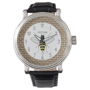 Burlap Inspiriert Honey Bee Personalisiert Watch Armbanduhr