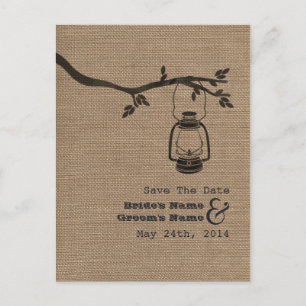 Burlap-Inspiriert Öl-Laterne Rustikal Save the Dat Ankündigungspostkarte