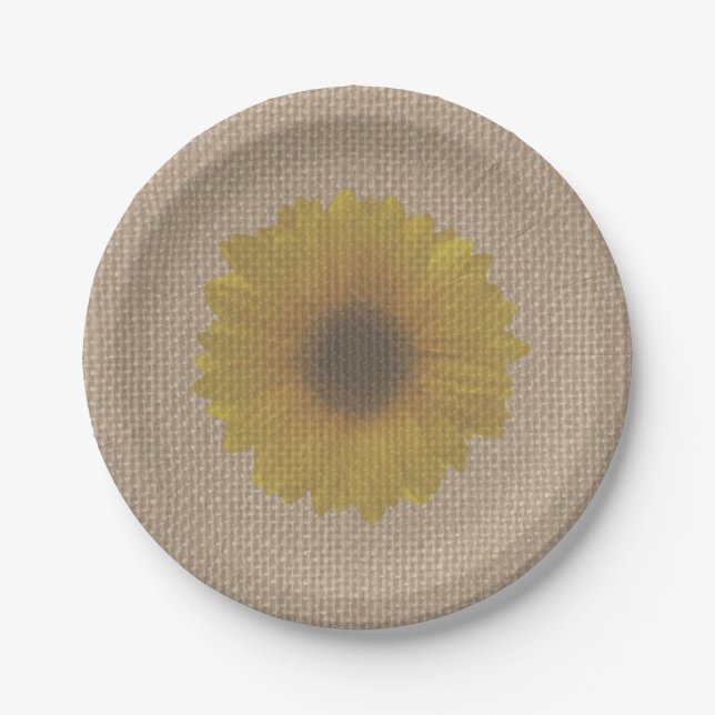 Burlap Inspiriert Sonnenblume Pappteller (Vorderseite)