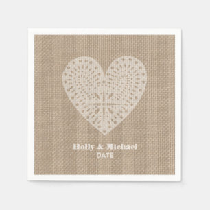 Burlap Inspiriertes Spitzenherz Hochzeit Napkins Serviette