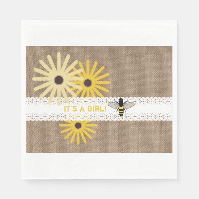 Burlap + Lace Bee Girl Babydusche Napkins Serviette (Vorderseite)