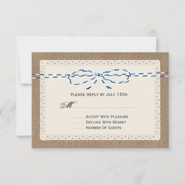 Burlap Lace & Blue Paper String Inspiriert UAWG RSVP Karte (Vorderseite)