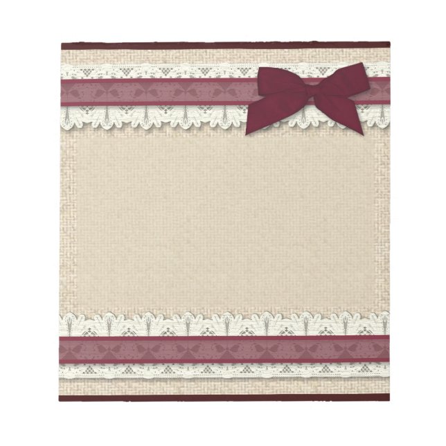 Burlap Lace borundy Band große Notizblock Bugband (Vorderseite)