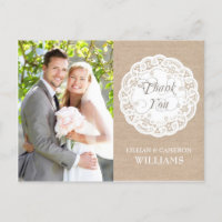 Burlap Lace Doily Wedding Vielen Dank Postcard