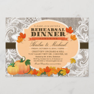 Burlap & Lace Fall Pumpkin Verlasst Probe Dinner Einladung