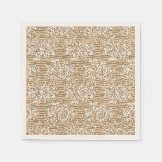 Burlap & Lace Floral Shabby Chic Paper Napkin Serviette (Vorderseite)
