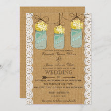 Burlap Lace gelbe Hydrangeas Mason-Glas lädt ein