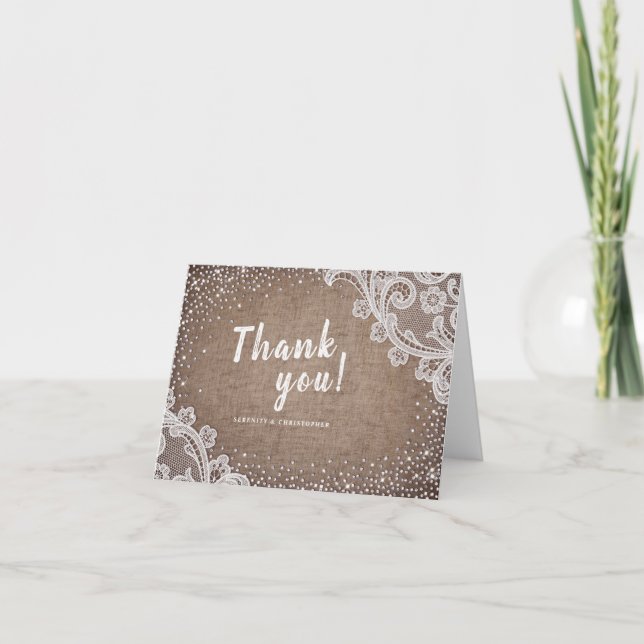 Burlap Lace Glitzer rustic Wedding danke (Vorderseite)