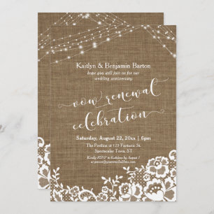 Burlap Lace Light Strings Vow Renewal Celebration Einladung