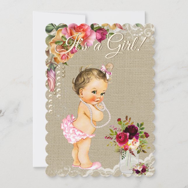 Burlap Lace Mason Jar Baby Shower Einladungen (Vorderseite)