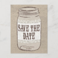 Burlap Lace Mason Jar Save the Date