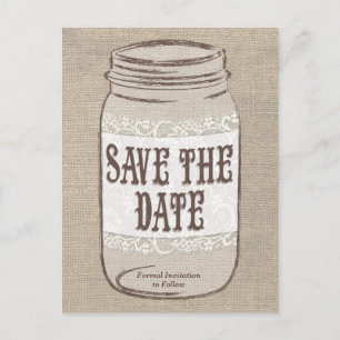 Burlap Lace Mason Jar Save the Date Ankündigungspostkarte