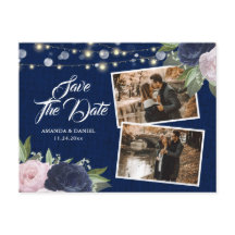 Burlap Lace Navy Blue Blush Save the Date Foto